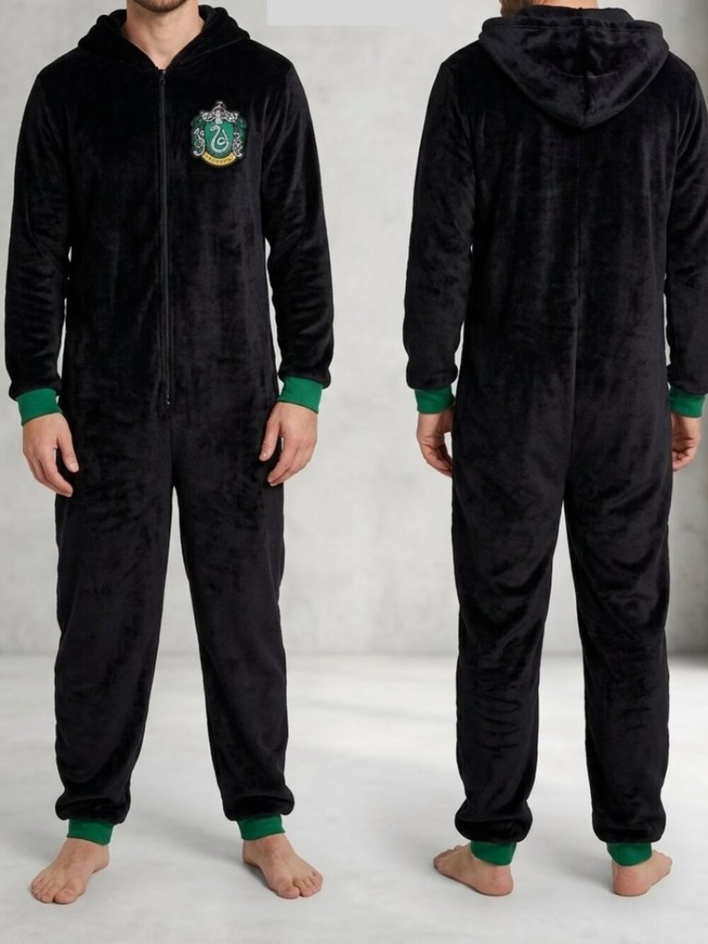 Harry Potter Slytherin Fleece Hooded One-Piece Pajama (Men's Size S/M)